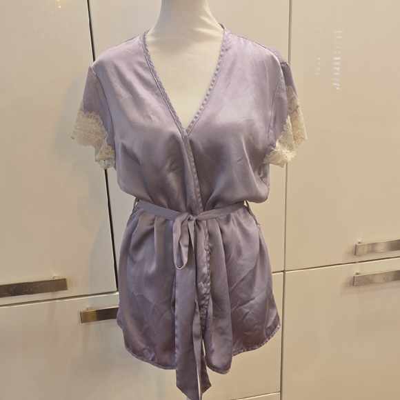 Vintage 100% Silk Lavender Lace Pajama Top & Pants Set Purple Size Medium - Picture 3 of 13